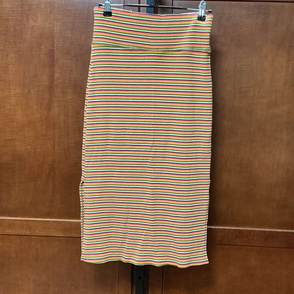 Aerie Ribbed Striped Midi Skirt S Multicolor Side Slit Stretch NWT Y2K